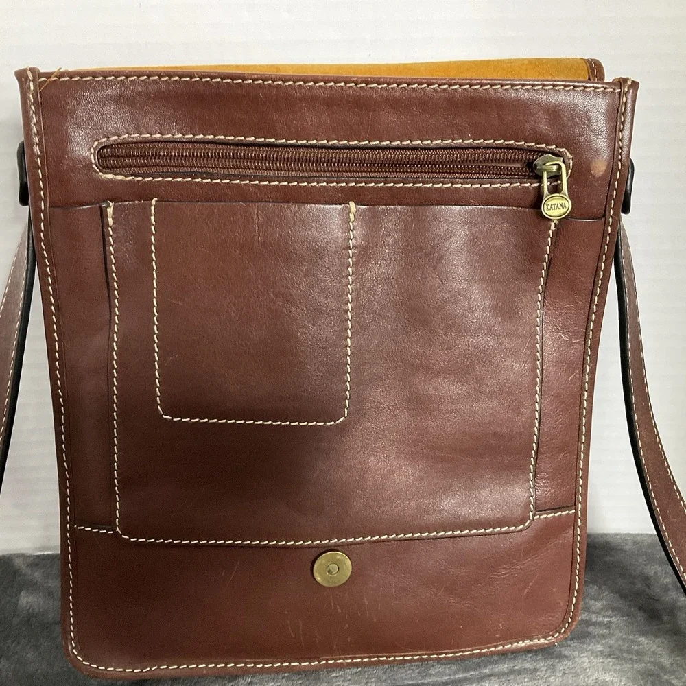 Katana Leather Messenger Bag Brown Crossbody Satchel Purse 10